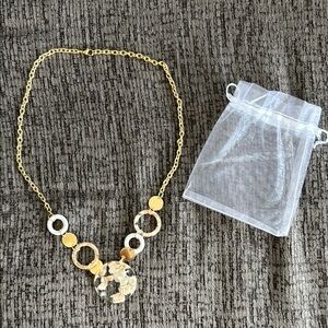 Gold and White Costume Necklace Circles Tan Neutral Chunky Statement